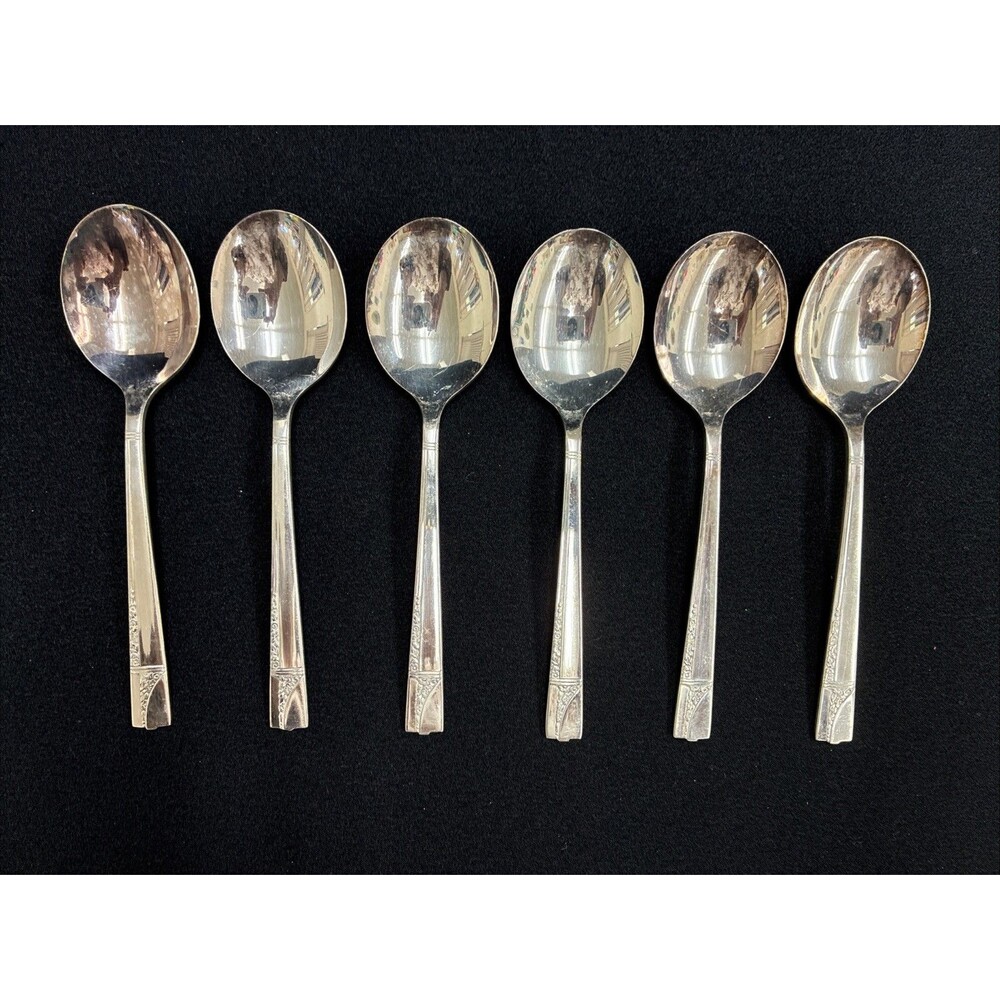Vtg 1937 Oneida Caprice Nobility Silver Plate 6 Round Soup Spoon 6-1/4" Flatware